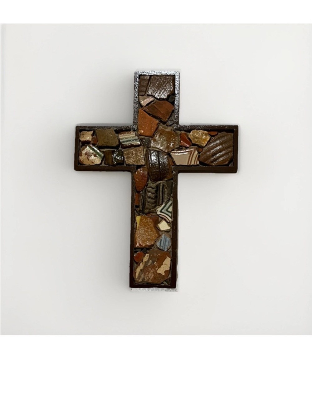 Handmade Resin Rock Wooden Cross Wall Hanging 9x7 Inches. Christianity.